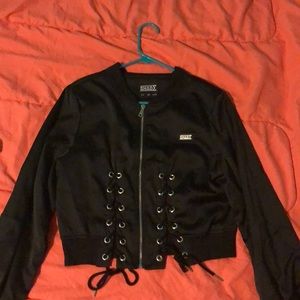 Rave jacket/Dolls kill silky lace up bomber